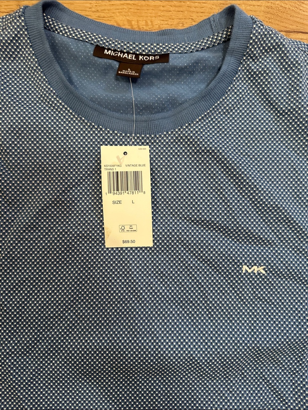 Michael Kors Short-Sleeve Microdot Crew Neck Tee in Light Blue - Picture 3 of 6